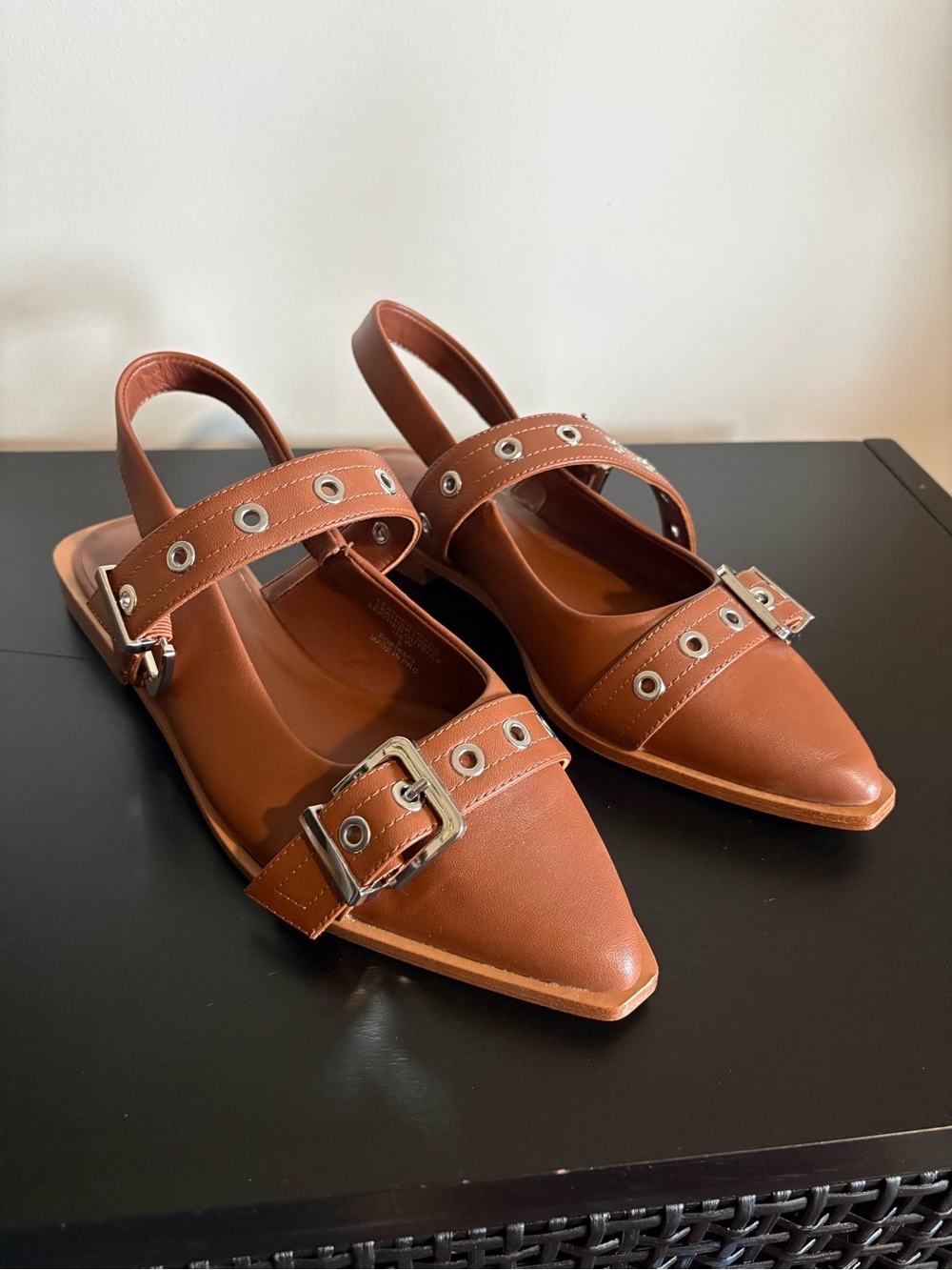 Quince Italian Leather Bold Buckle Slingback Flat